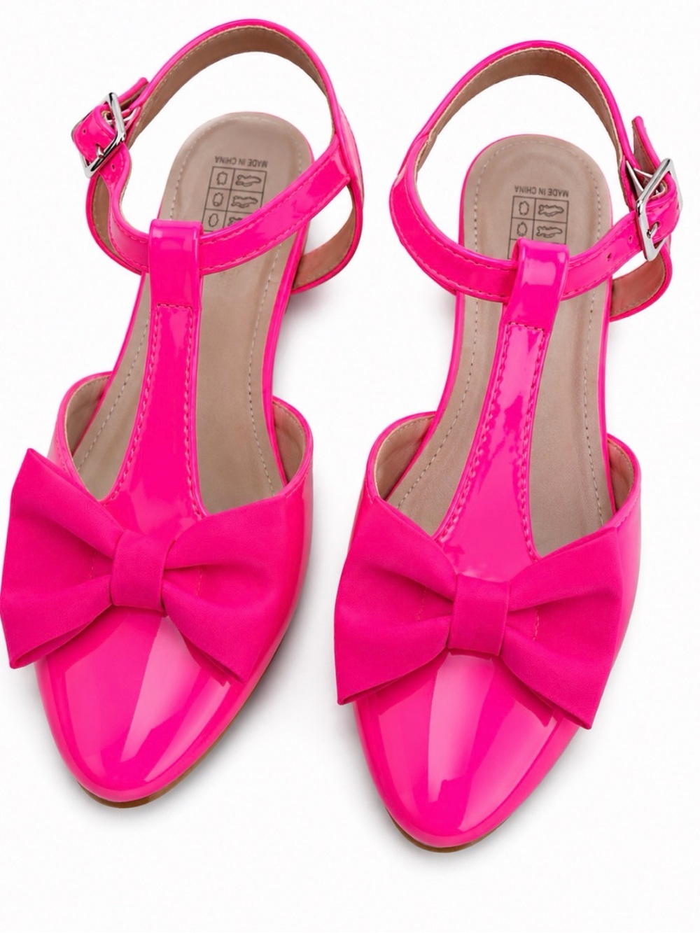 Kids Bright Pink Bow T-Strap Dress Shoes